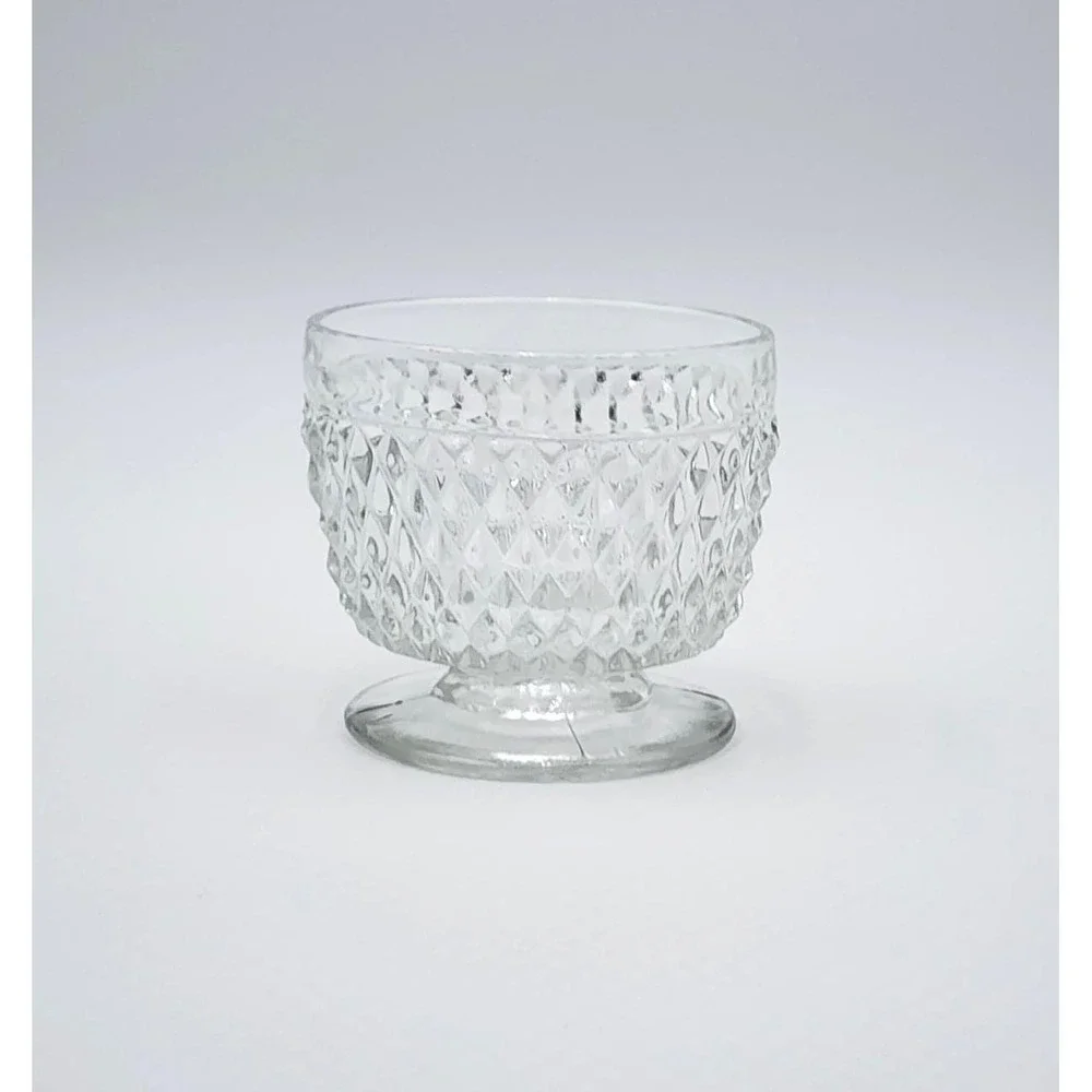 Vintage Clear Pressed Glass Footed Diamond Votive Candle Holder 3.25in